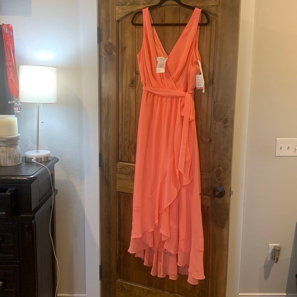 Coral reef colored dress long chiffon wrap size 20
